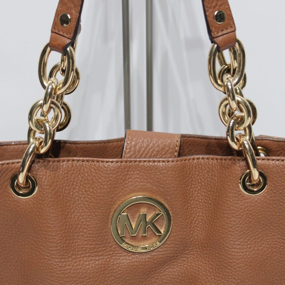 Michael Kors Fulton Gold Chain Brown Leather Shoulder Bag 14" x 8" x 4" (P1) - Picture 5 of 16